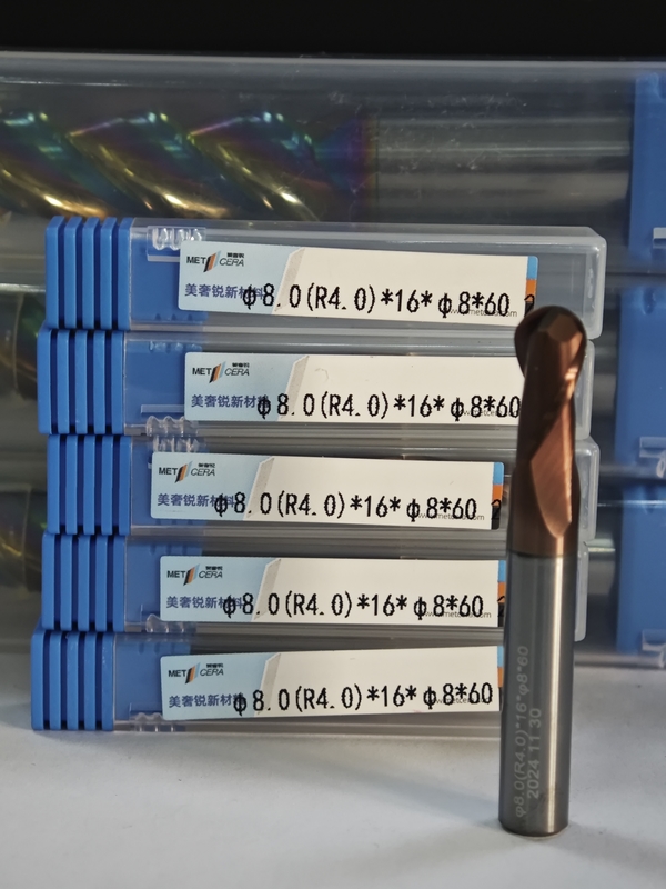 MPB2 Solid Carbide Ball Nose End Mill 2 Flutes HRC55-HRC60 R0.5-10 ,8mm, Φ8.0(R4.0)x16x8Dx60mm
