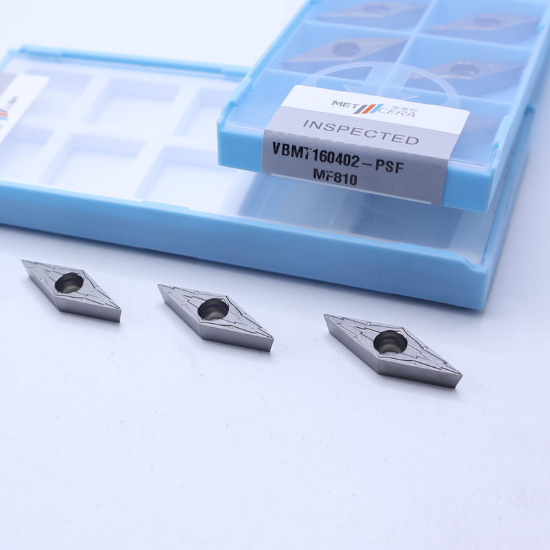 Silver VBMT160402 MF810 Indexable Rhombic Shape Uncoated Carbide Cutting Insert Hardness HRA91.8 Finish
