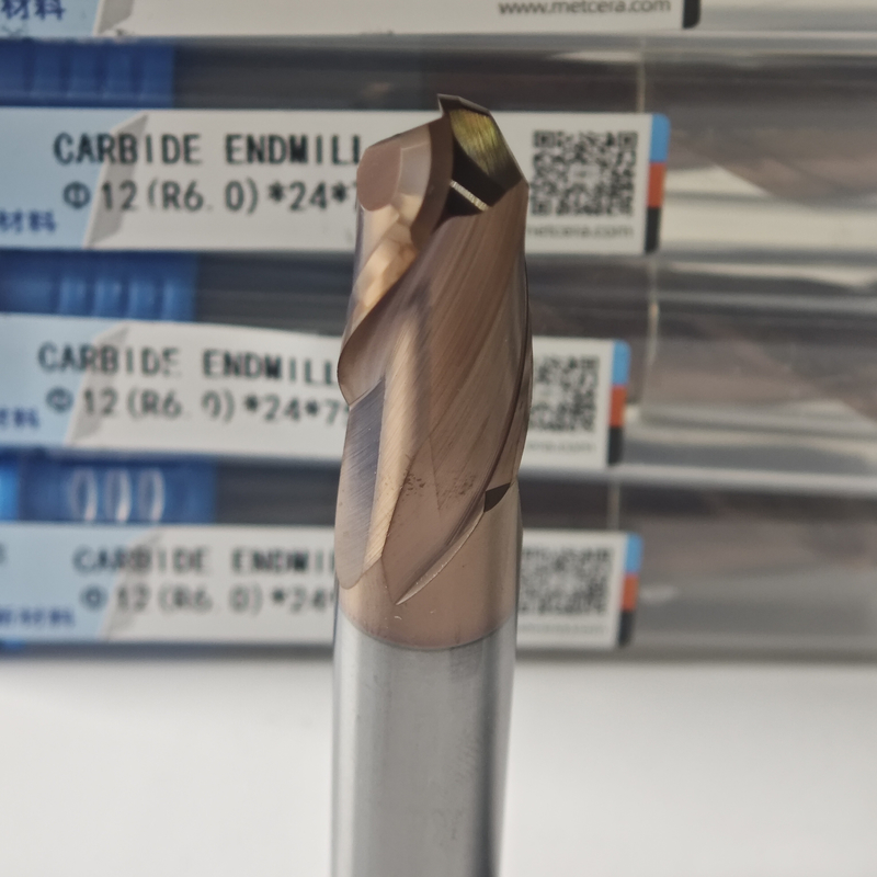 Solid Carbide Ball Nose End Mill 2 Flutes R0.5-10 12mm Φ12.0 R6.0 X24x12Dx75mm Hardness HRC55-60 AlCr Coating For Finishing